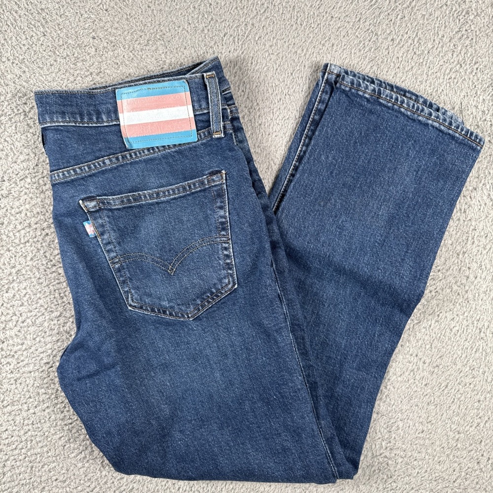 Levi's Slim Straight Dark Blue Jeans with Trans Pride Patch
